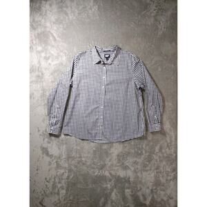 Lands End Shirt Women's 18 Navy Blue Houndstooth Casual Preppy Old Money